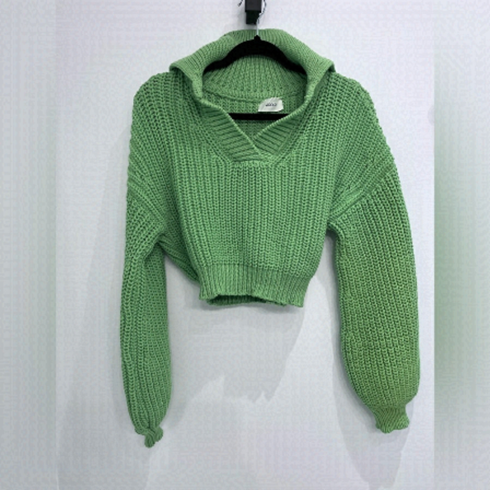 VICOLO green crop sweater made in italy puff sleeve chuncky